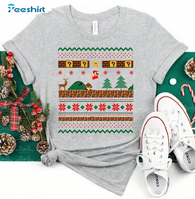 Mario Christmas Funny Shirt, Mario Gaming Xmas Short Sleeve Unisex T-shirt