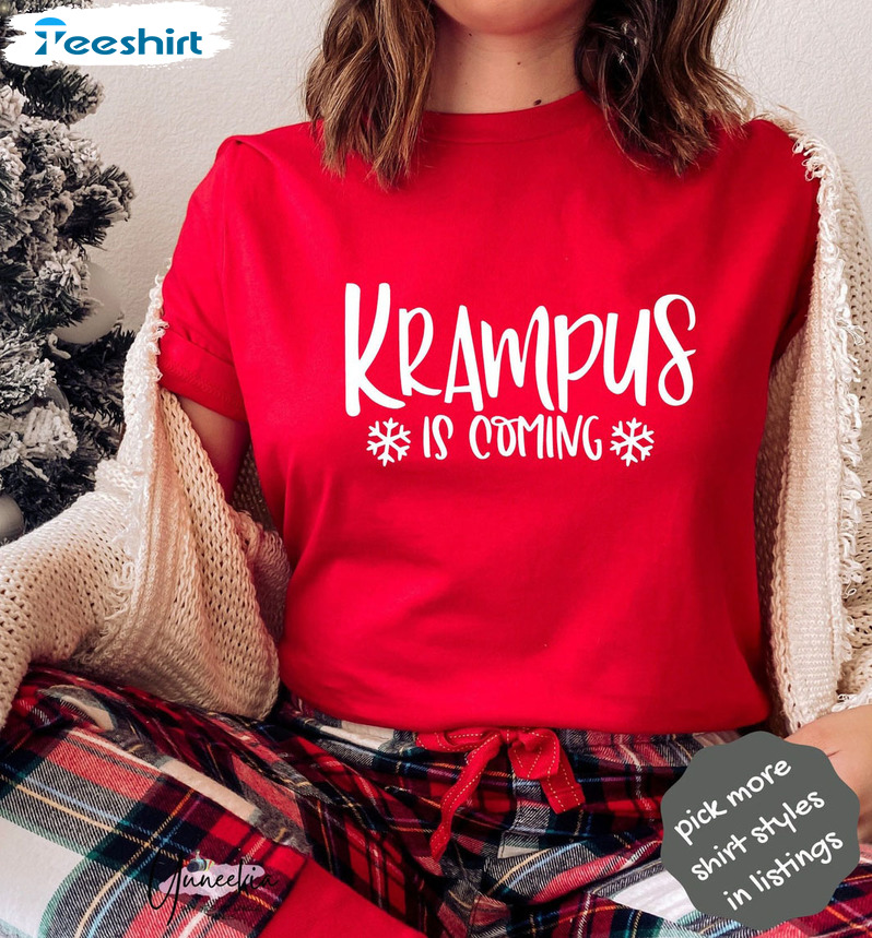 Krampus Is Coming Shirt, Funny Christmas Short Sleeve Tee Tops
