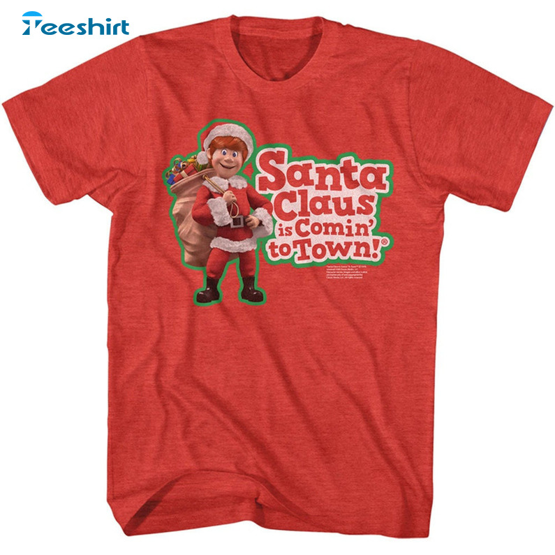 Santa Claus Is Coming To Town Shirt, Vintage Xmas Sweater Short Sleeve