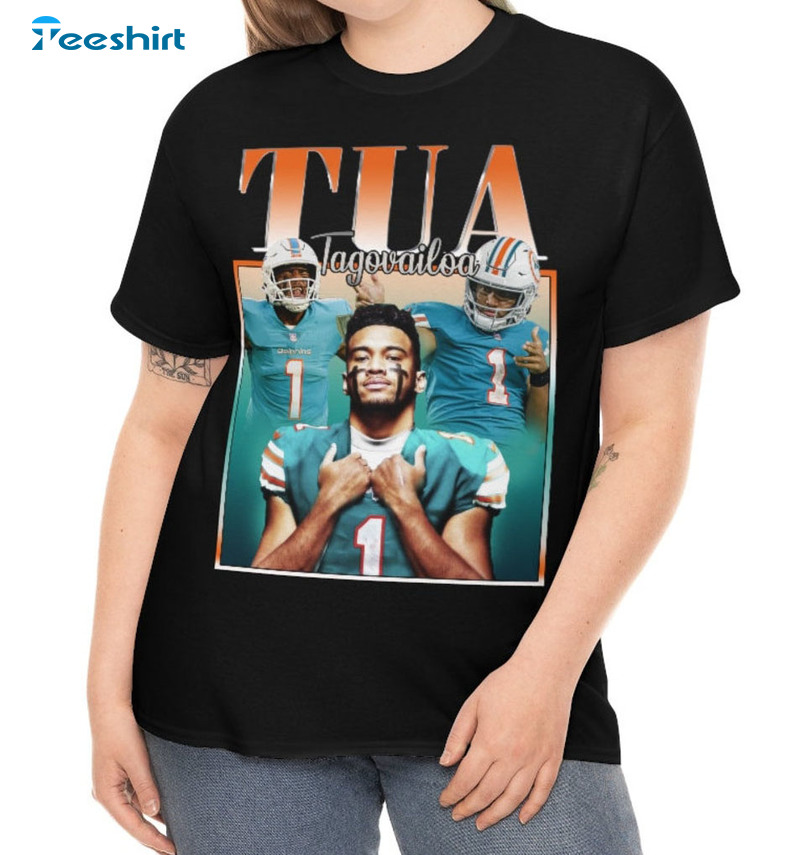 Tua Tagovailoat Vinatge Shirt, Miami Dolphins 90s Short Sleeve Crewneck