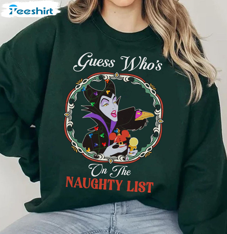 Guess Who's On The Naughty List Shirt, Disney Villains Xmas Short Sleeve Sweater