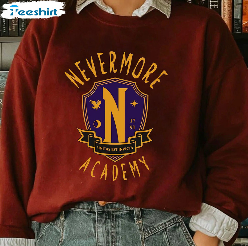 Nevermore Academy Sweater, Wednesday Addams Short Sleeve Crewneck