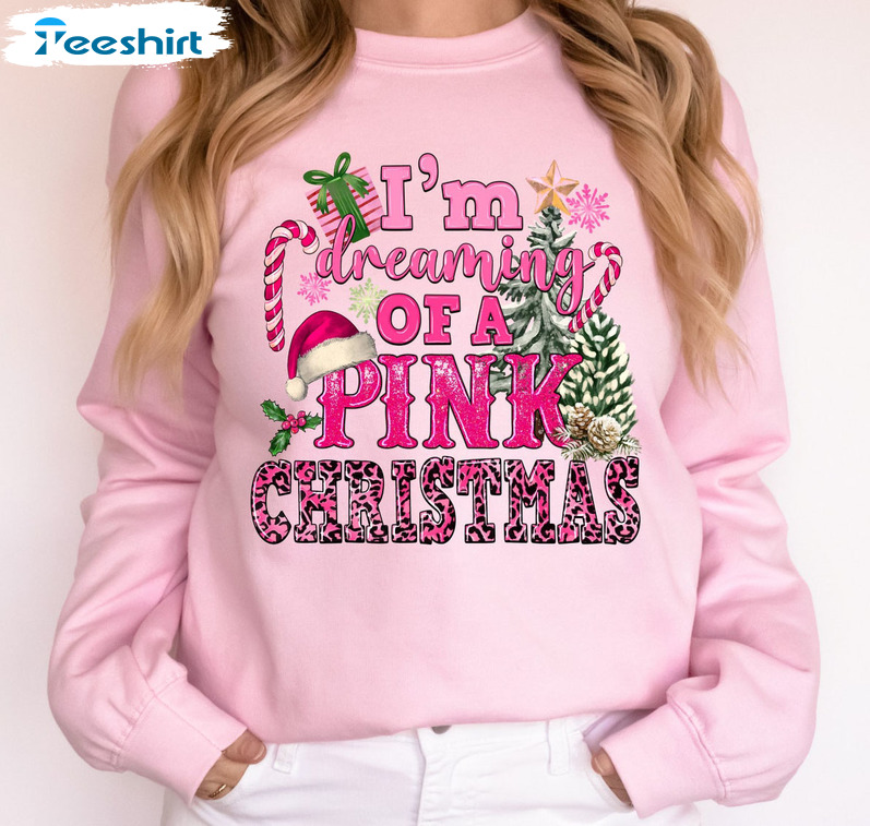 I'm Dreaming Of A Pink Christmas Funny Shirt, Xmas Leopard Unisex Hoodie Sweater