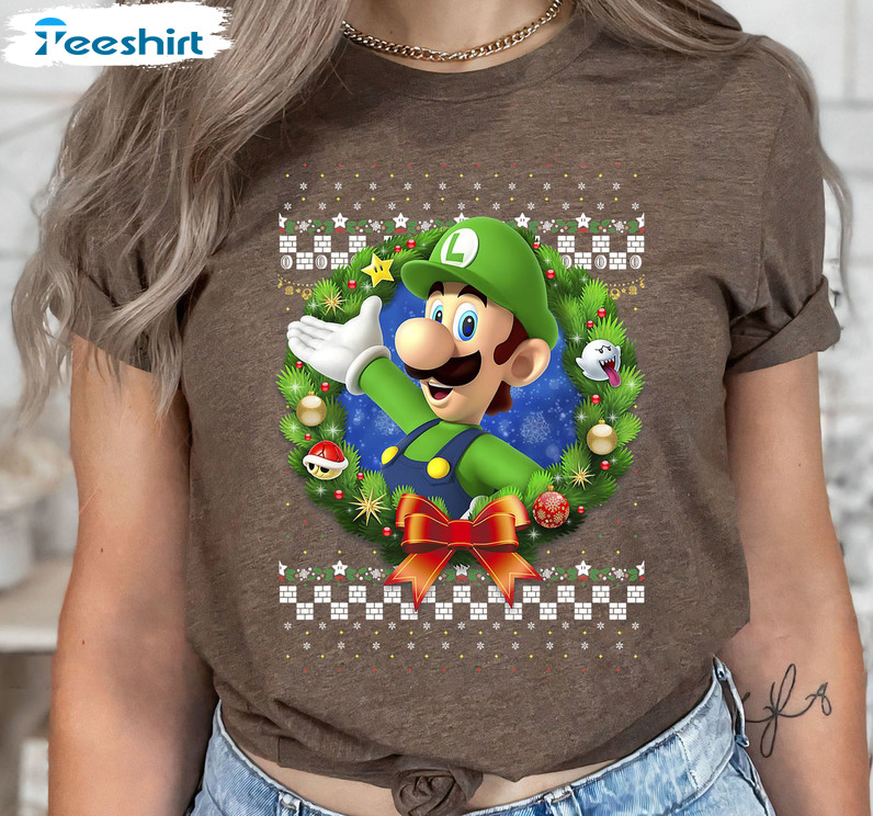 Nintendo Super Mario Christmas Shirt, Disneyland Xmas Unisex T-shirt Crewneck