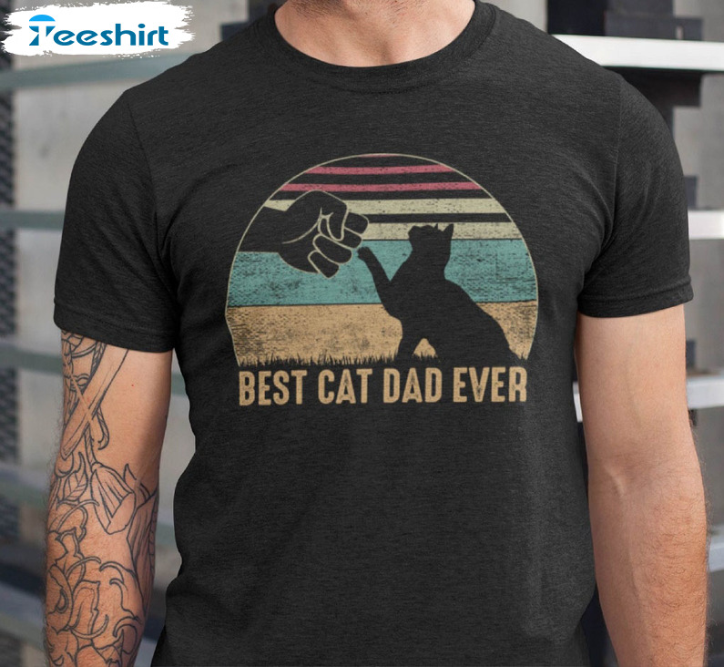 Best Cat Dad Ever Vintage Shirt, Funny Cat Short Sleeve Tee Tops For Father