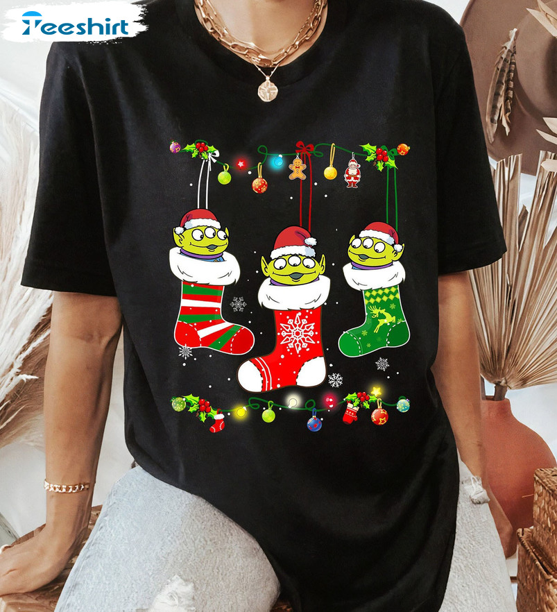Aliens Christmas Socks Shirt, Disney Christmas Lights Sweatshirt Unisex Hoodie