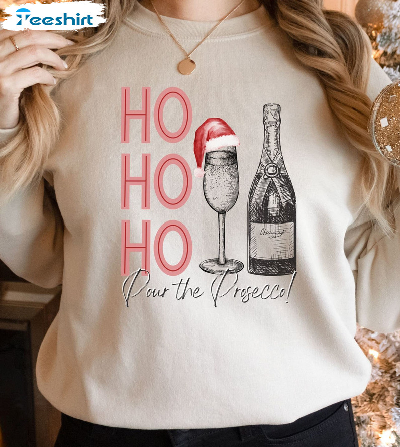 Prosec Ho Ho Ho Sweatshirt, Wine Prosec Funny Xmas Sweater Short Sleeve
