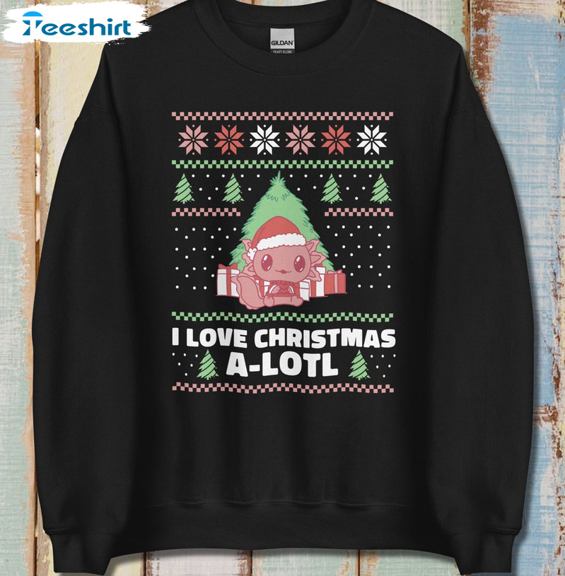 Love Christmas Alotl Shirt, Axolotl Lovers Short Sleeve Sweater