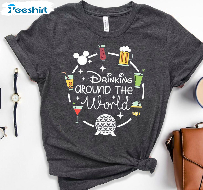 Drinking Around The World Sweatshirt, Epcot Disney Vacation Unisex Hoodie Short Sleeve