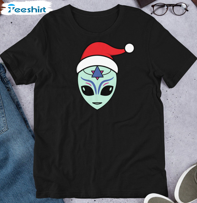 Ufo Christmas Shirt, Funny Alien Santa Short Sleeve Crewneck