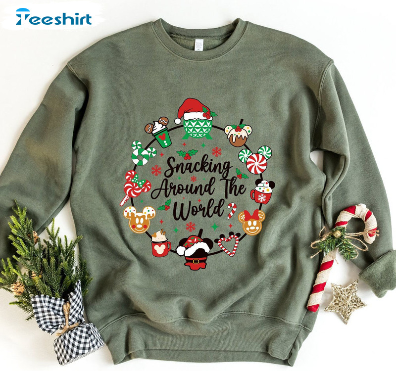 Snacking Around The World Shirt, Disney Christmas Sweatshirt Short Sleeve