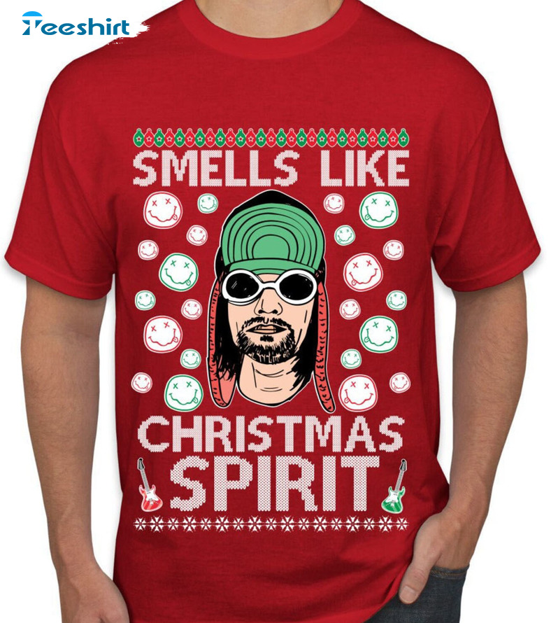 Smells Like Christmas Spirit Shirt, Funny Smile Face Unisex Hoodie Short Sleeve