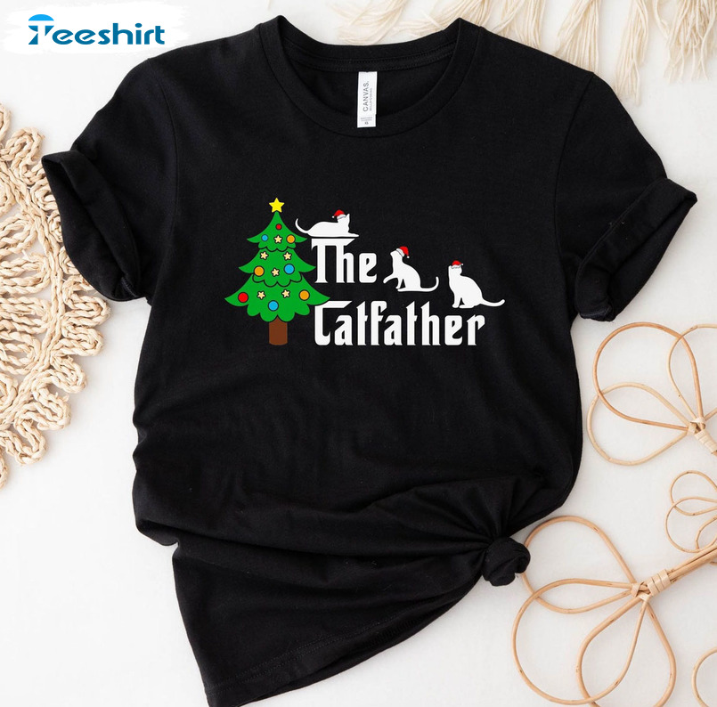 The Catfather Christmas Shirt, Vintage Cat Dad Crewneck Tee Tops