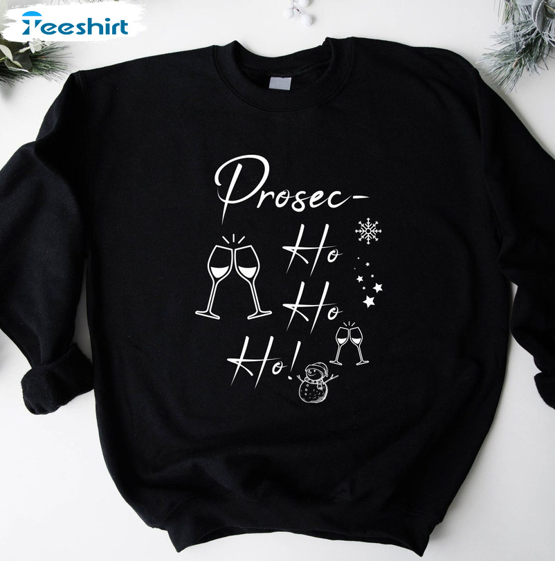 Prosec Ho Ho Ho Vintage Sweatshirt, Christmas Wine Crewneck Unisex T-shirt