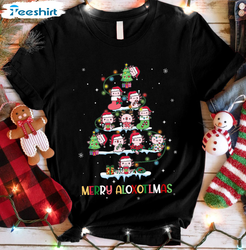 Merry Axolotlmas Shirt, Axolotl Christmas Tree Sweater Unisex Hoodie