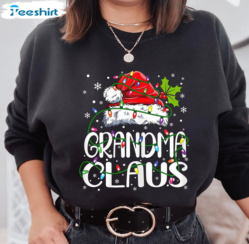 Grandma Claus Sweatshirt, Christmas Santa Hat Crewneck Short Sleeve