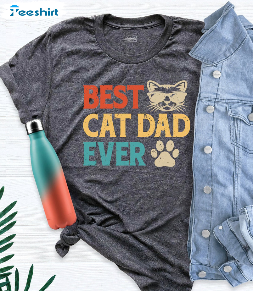 Best Cat Dad Ever Shirt, Cat Lover Vintage Tee Tops Short Sleeve