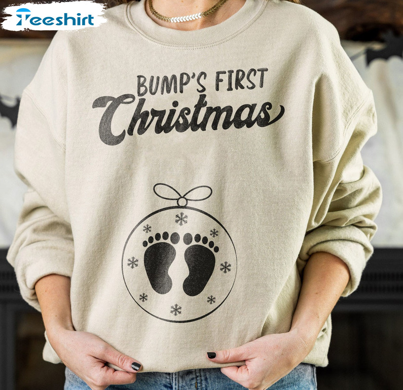 Bump's First Christmas Shirt, Pregnancy Announcement Tee Tops Short Sleeve