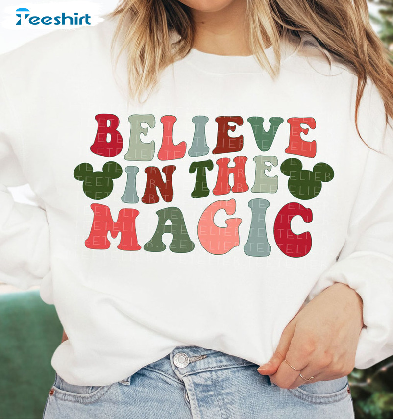 Believe In The Magic Disney Shirt, Retro Christmas Tee Tops Unisex Hoodie