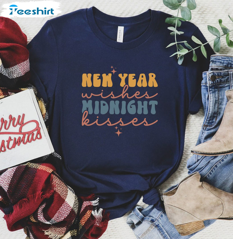 New Year Wishes And Midnight Kisses Vintage Shirt, Cheers To The New Year Tee Tops Crewneck