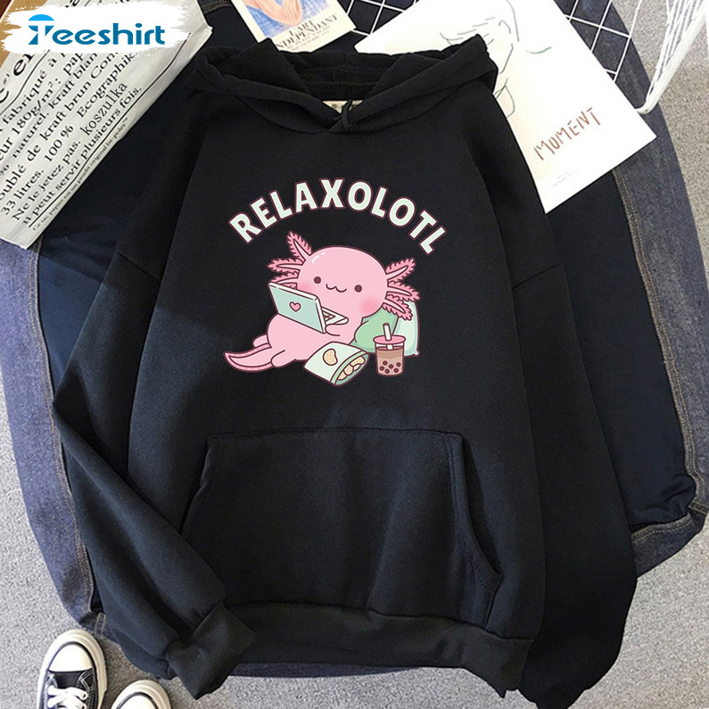 Anime Axolotl Shirt, Kawaii Vintage Unisex Hoodie Short Sleeve