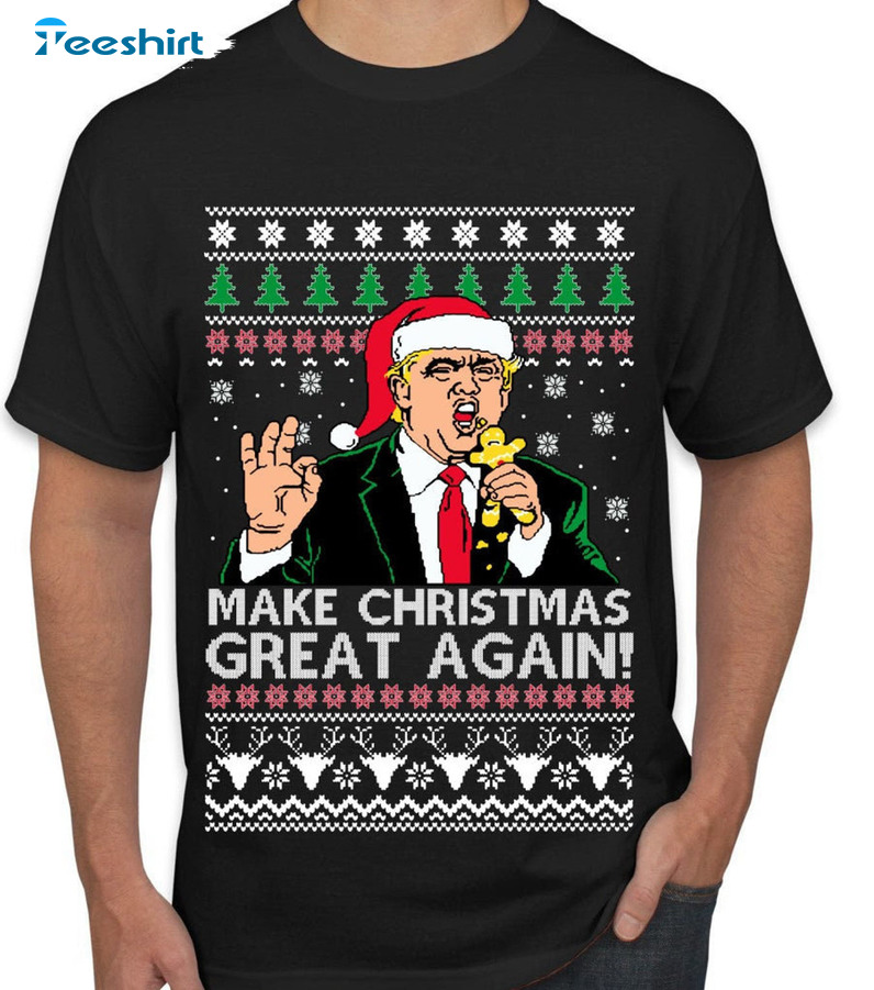 Make Great Xmas Again Shirt, Funny Donald Trump Xmas Short Sleeve Unisex Hoodie