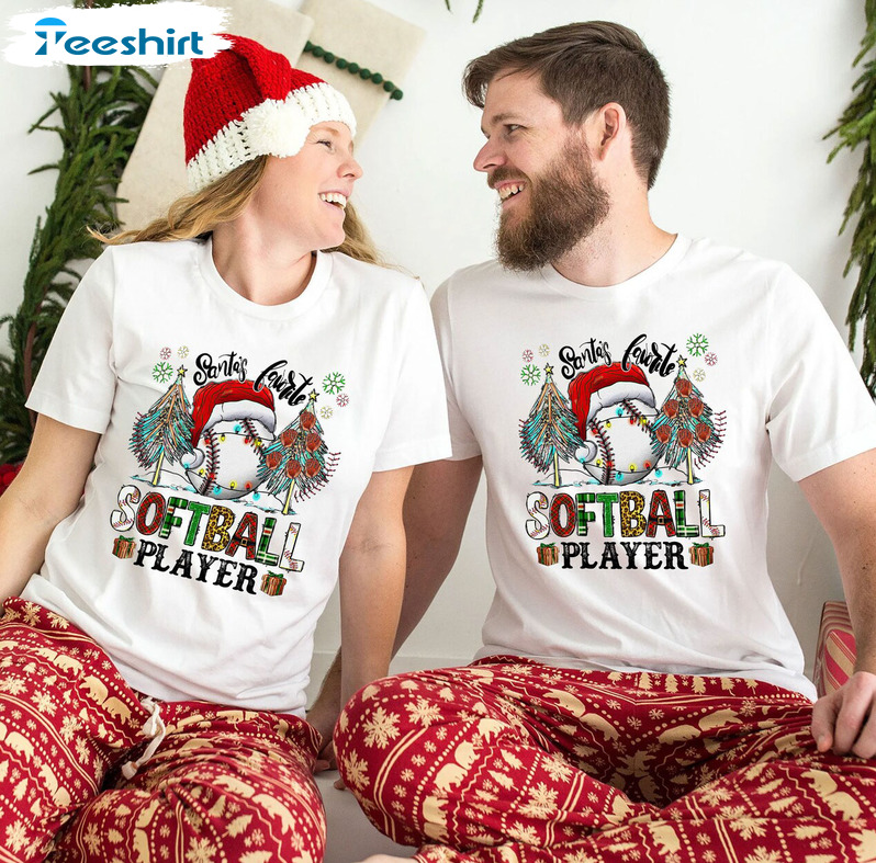 Santa's Favorite Softball Player Shirt, Christmas Matching Crewneck Unisex Hoodie