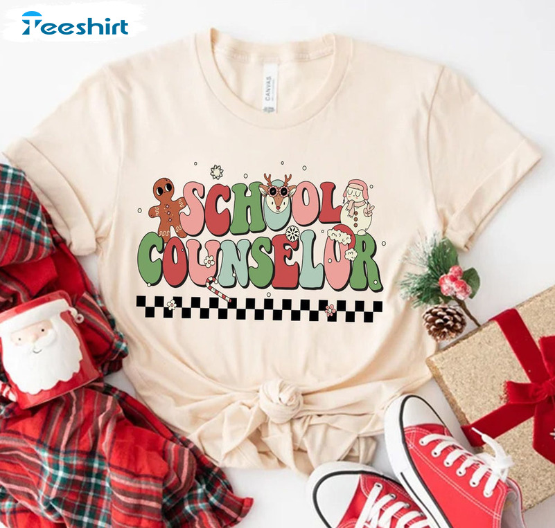 School Counselor Christmas Shirt, Vintage Tee Tops Short Sleeve