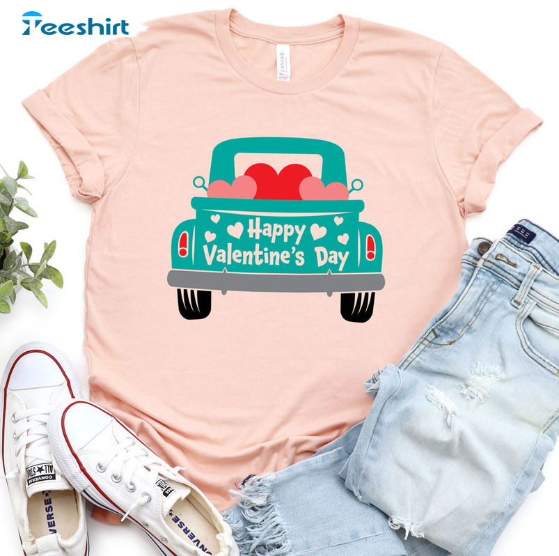 Happy Valentines Day Shirt, Valentines Truck Long Sleeve Hoodie