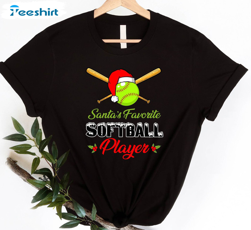 Santa's Favorite Softball Player Shirt, Christmas Vintage Short Sleeve Unisex T-shirt