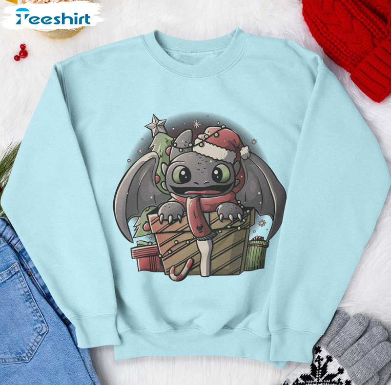 Vintage Toothless Christmas Light Shirt, Snowflakes Long Sleeve Crewneck