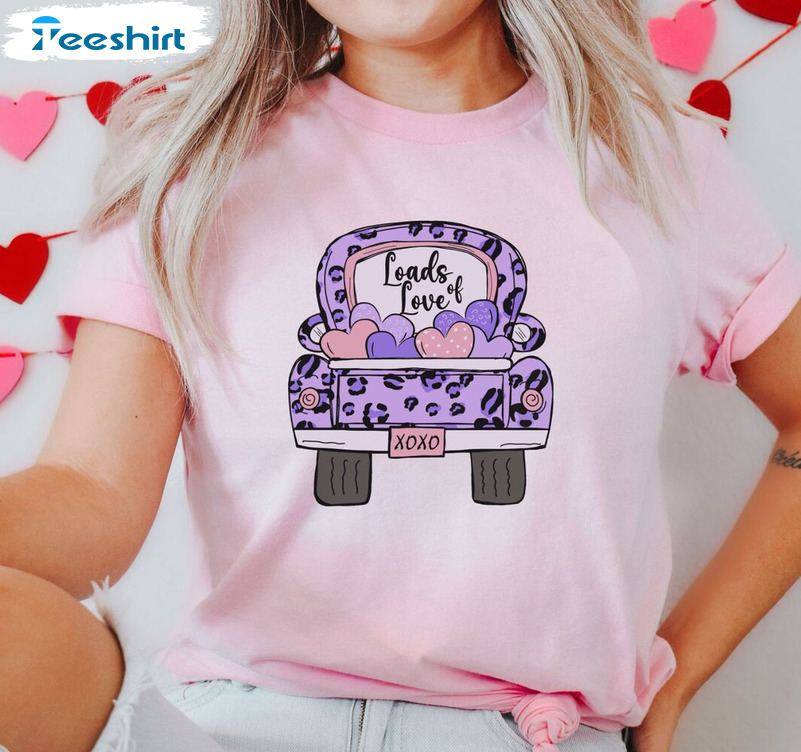 Loads Of Love Valentine Shirt, Retro Truck Hearts Short Sleeve Tee Tops