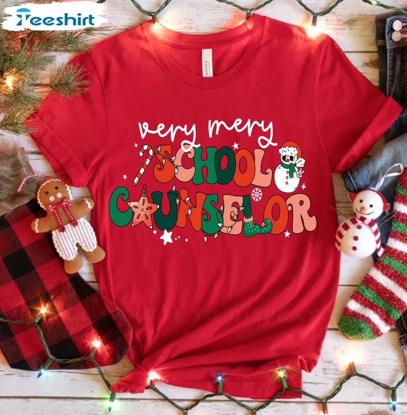 Very Merry School Counselor Shirt, Christmas Short Sleeve Unisex Hoodie