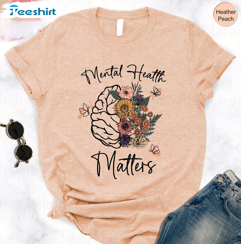 Mental Health Matters Trendy Shirt, Floral Brain Short Sleeve Unisex T-shirt