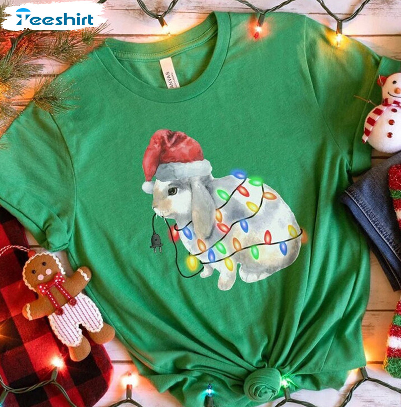 Christmas Lights Bunny Shirt, Christmas Vintage Crewneck Unisex Hoodie