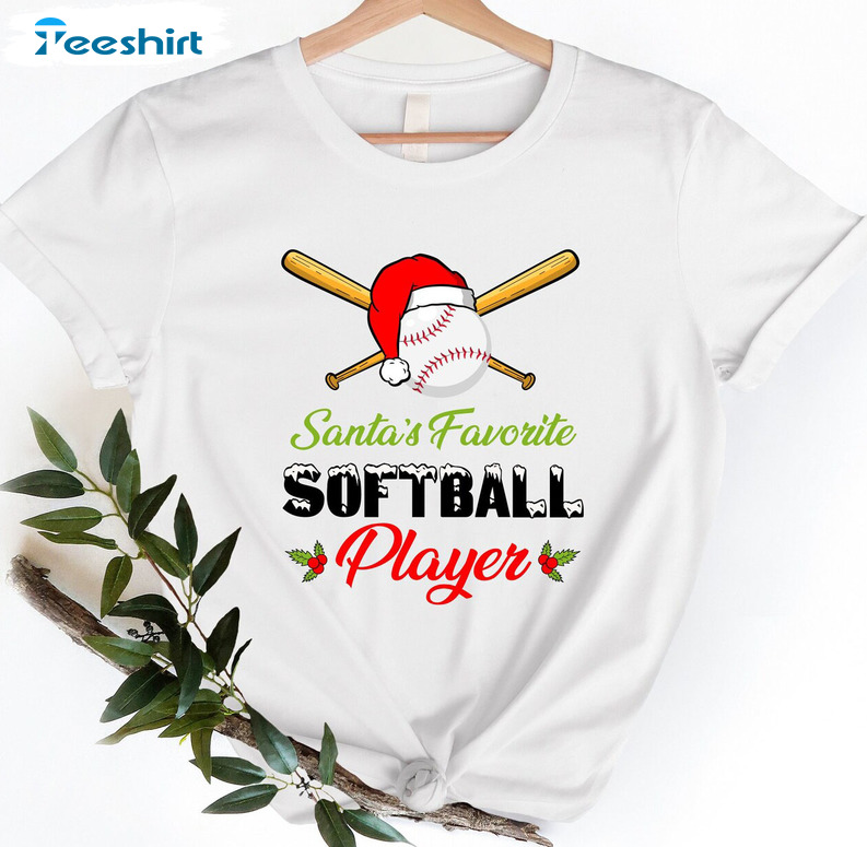 Santa's Favorite Softball Player Trendy Shirt, Lover Fun Santa Unisex T-shirt Short Sleeve