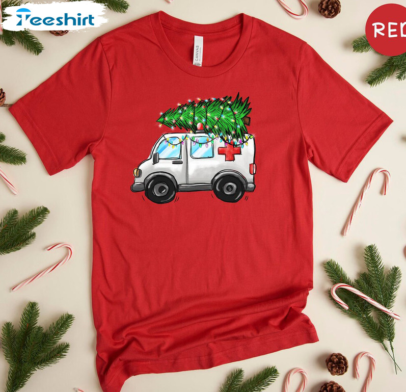 Christmas Ambulance Shirt, Christmas Ems Unisex Hoodie Tee Tops