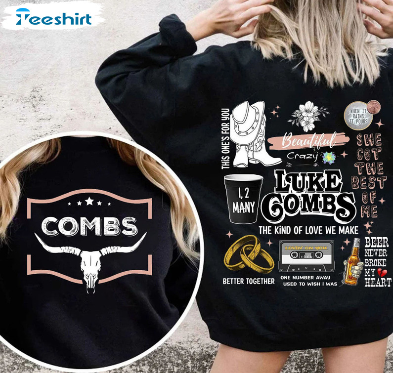 Combs Bullhead Shirt, Country Music Luke Combs World Tour Unisex T-shirt Long Sleeve