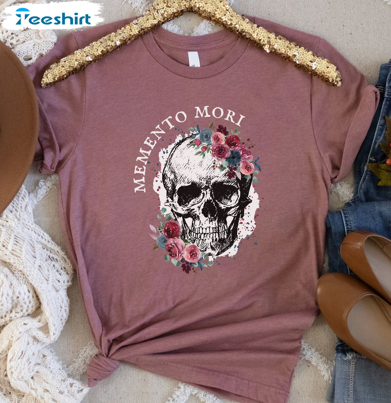 Memento Mori Shirt, Floral Skull Long Sleeve Unisex T-shirt