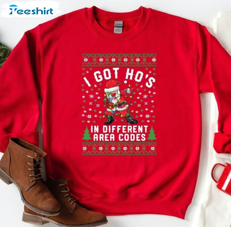 I Got Ho's In Different Area Codes Funny Shirt, Dabbing Santa Short Sleeve Tee Tops