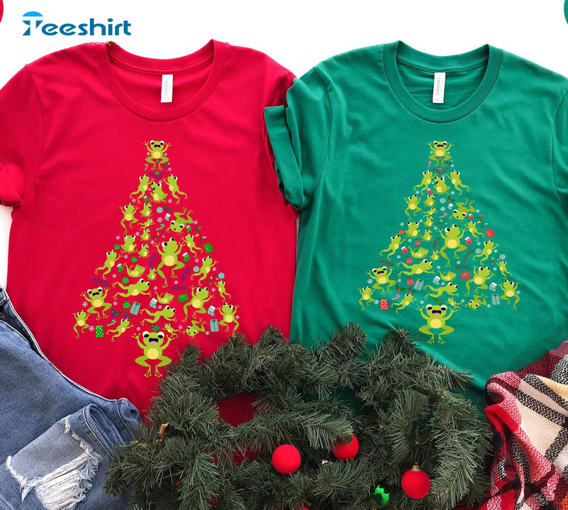 Christmas Frog Tree Vintage Shirt, Funny Frog Xmas Crewneck Short Sleeve