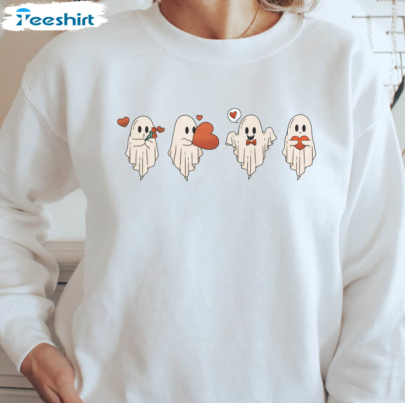 Spooky Valentine Ghost Shirt, Goth Valentine Short Sleeve Unisex Hoodie