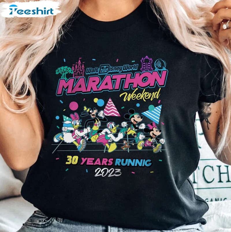Mickey And Friends Rundisney Shirt, Marathon 2023 Disney Long Sleeve Crewneck