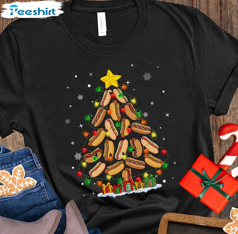 Hot Dog Christmas Tree Shirt, Fast Food Lover Unisex T-shirt Long Sleeve