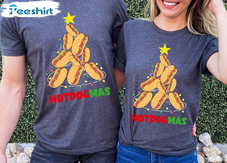 Christmas Hotdog Shirt, Hotdogmas Xmas Tree Crewneck Unisex T-shirt