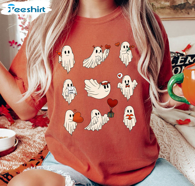 Valentine Ghost Shirt, Funny Valentines Day Tee Tops Short Sleeve