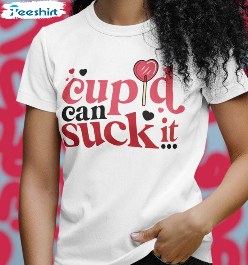 Cupid Can Suck It Shirt, Valentines Day Vintage Long Sleeve Unisex T-shirt