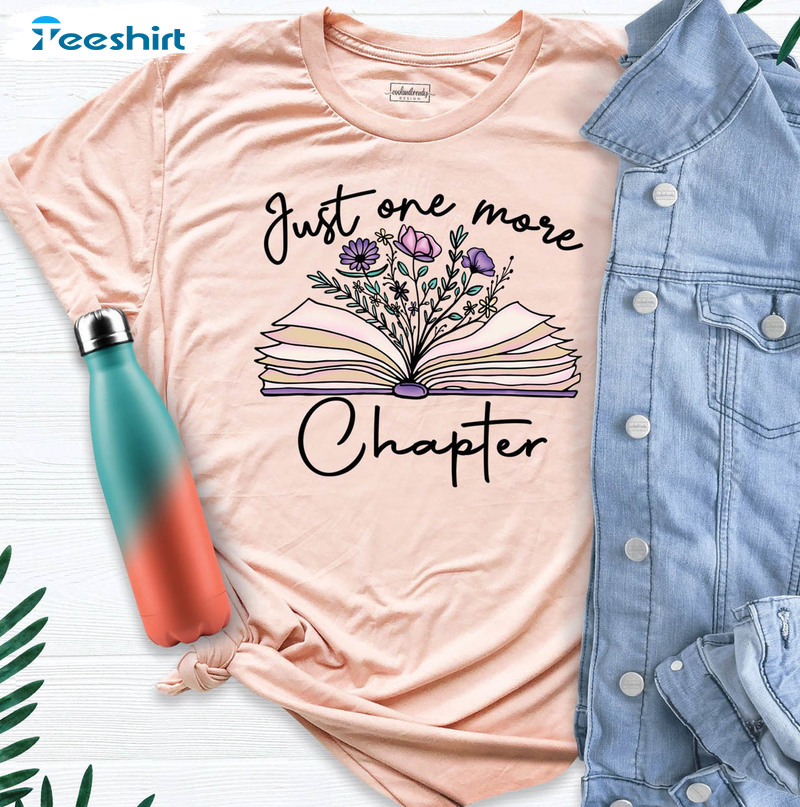 Just One A Chapter Vintage Shirt, Love Book And Flower Short Sleeve Crewneck