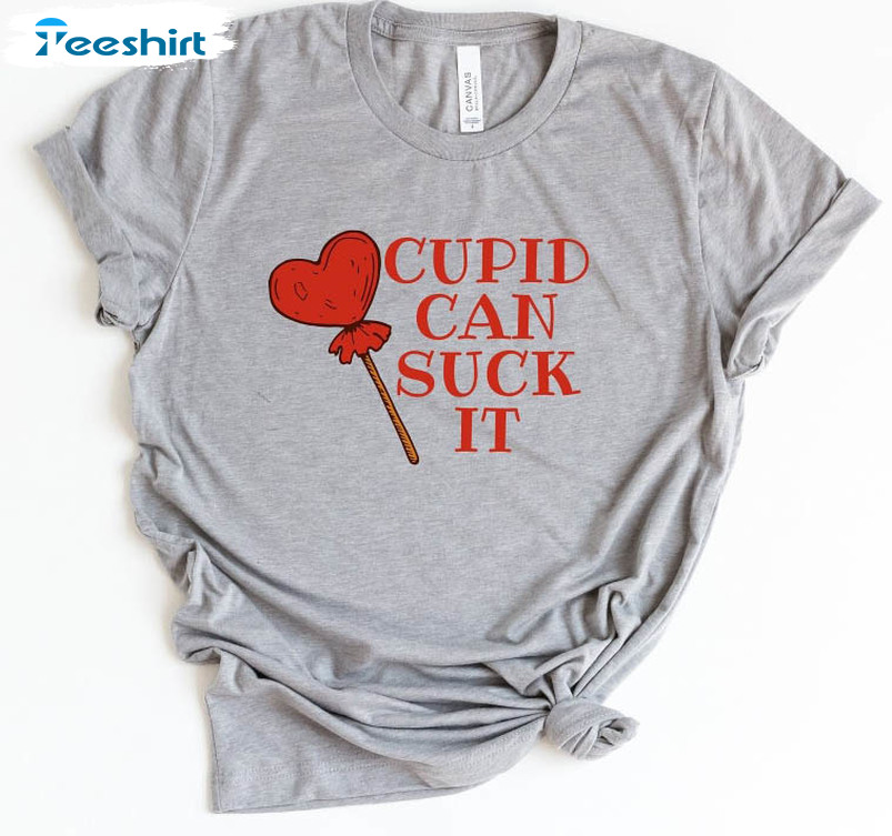 Cupid Can Suck It Vintage Shirt, Anti Valentines Day Crewneck Long Sleeve