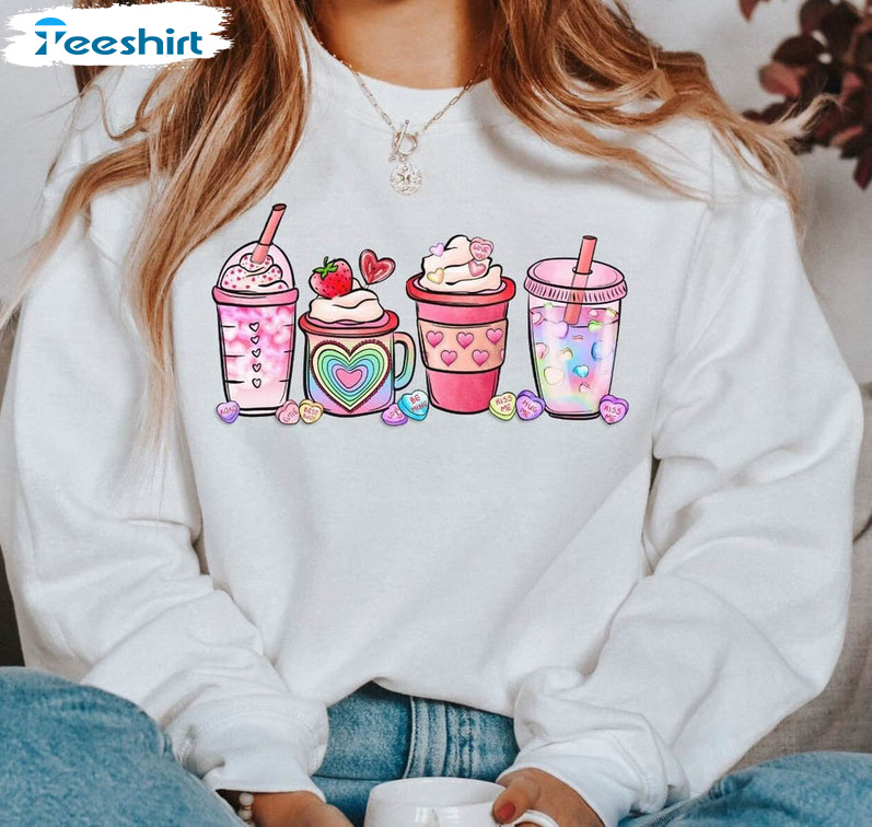 Valentines Day Coffee Sweatshirt, Iced Coffee Unisex T-shirt Tee Tops